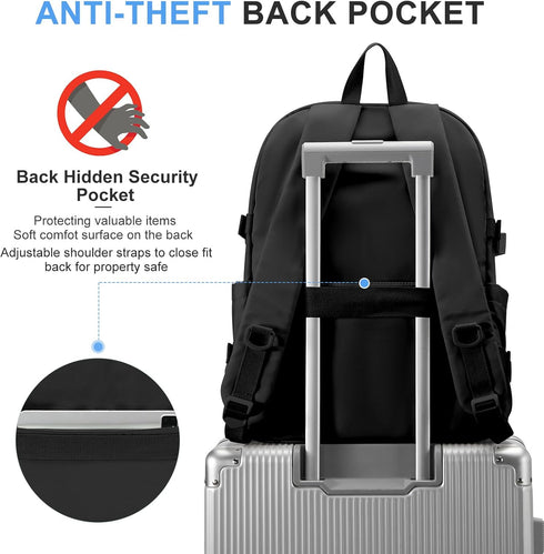 Lightweight Black College Backpack for Women and Men, Cute School Bag for Teens, Waterproof Casual Daypack