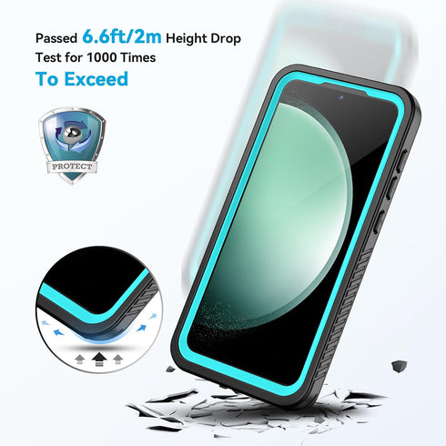 Lanhiem IP68 Waterproof Case for Samsung Galaxy S23 FE, Dustproof, Built-in Screen Protector, Heavy Duty, Blue/Clear