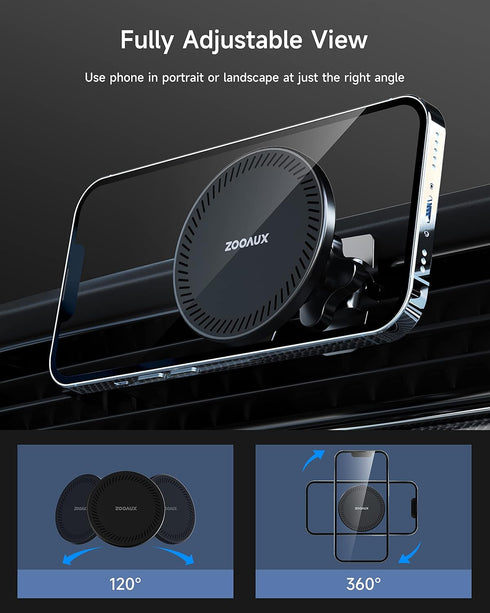 ZOOAUX MagSafe Car Mount, Magnetic Phone Holder for Car, Hands-Free Vent Mounting, Fits iPhone 13/12 Series & All Phones