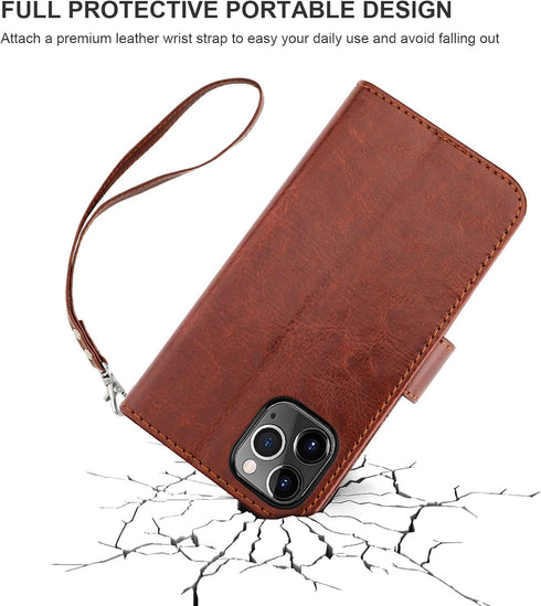Bocasal Wallet Case for iPhone 11 Pro with Card Holder, PU Leather, Magnetic Detachable Kickstand, Shockproof, Wrist