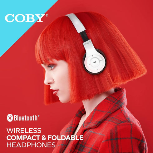 Coby Bluetooth Headphones, Wireless Over-The-Ear Foldable Headset with Mic, AUX, Rechargeable | 5-HR Play