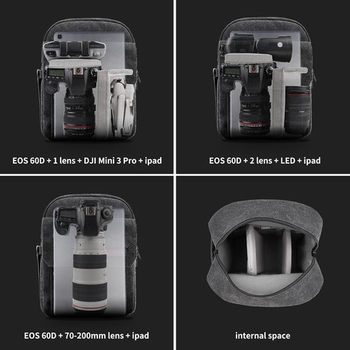Tullio Crossbody Camera Bag for Photographer, Waterproof Canvas Sling Bag Compatible with Nikon Sony