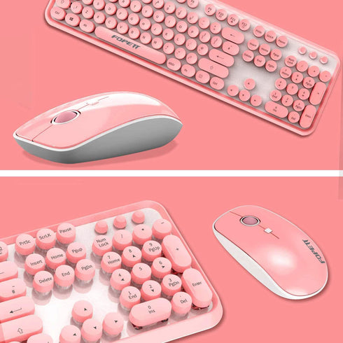 FOPETT Wireless Keyboard and Mouse Sets, Reliable 2.4 GHz Connectivity for PC, Laptop, Smart TV, Pink