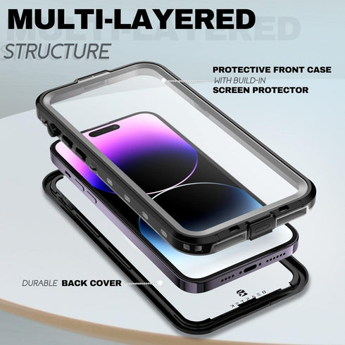 BEASTEK iPhone 14 Pro Waterproof Case, TRE Series MagSafe Shockproof Dustproof IP68 with Built-in Screen Protector and