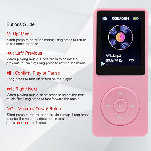 MP3 Player 32GB with Speaker Earphones, Portable Music Player for Kids, FM Radio, Voice Recorder, E-Book, Pink