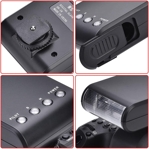 Camera Flash Speedlite for DSLR Cameras, Portable Mini Digital Hot Shoe Mount Flashlight with Auto Pre Flash Sensor