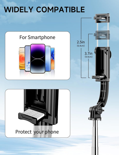 42" Selfie Stick Tripod with Fill Light, Extendable Phone Tripod Stand with Detachable Remote & Phone Holder