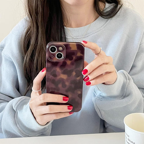 XQAGU 16 Cute Phone Case for iPhone Case Amber Leopard Full Camera Protective Slim Shockproof Aesthetic-Brown Amber