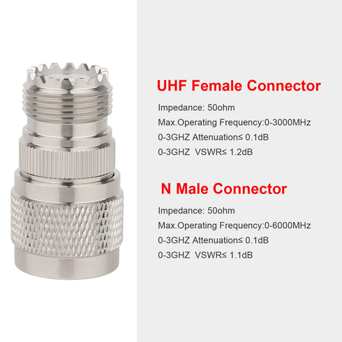XRDS -RF N Male to UHF Female Adapter, N Connector to PL-259 SO-239 Coax RF Coaxial Cable Connectors