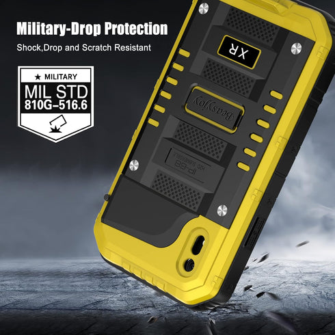Beasyjoy Metal Case for iPhone XR, Waterproof Heavy Duty with Built-in Screen Protector, Rugged Defender Case (Yellow)