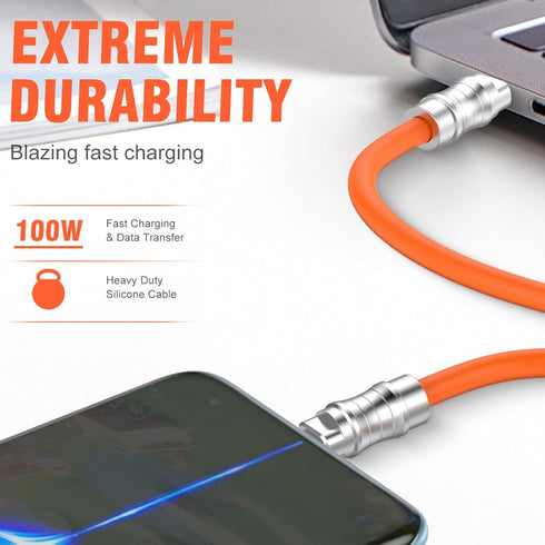 USB C to USB C Silicone Cable, 6.6FT Ultra Flexible 100W Fast Charging Type C Cable for Phones, Tablets, Laptops