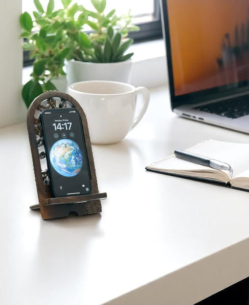 Handicraftviet - Handcrafted Wooden Tree of Life Phone Stand, Engraved I Love You Vintage Desk Docking Station