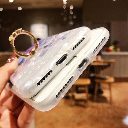 Qokey Compatible iPhone 11 Case, Floral Clear Flower Design with 360 Rotating Ring Stand, Brown Flower