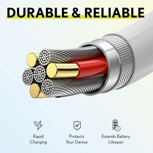 Overtime MFI Certified iPhone Lightning Cable, Portable Smart Charging USB A to Lightning Cord, 6ft (Pack of 2)