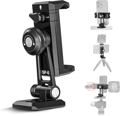 NEEWER Metal Phone Tripod Mount Adapter with Arca QR Base, Cold Shoe, 360° Swivel, Compatible with iPhone 15 Pro