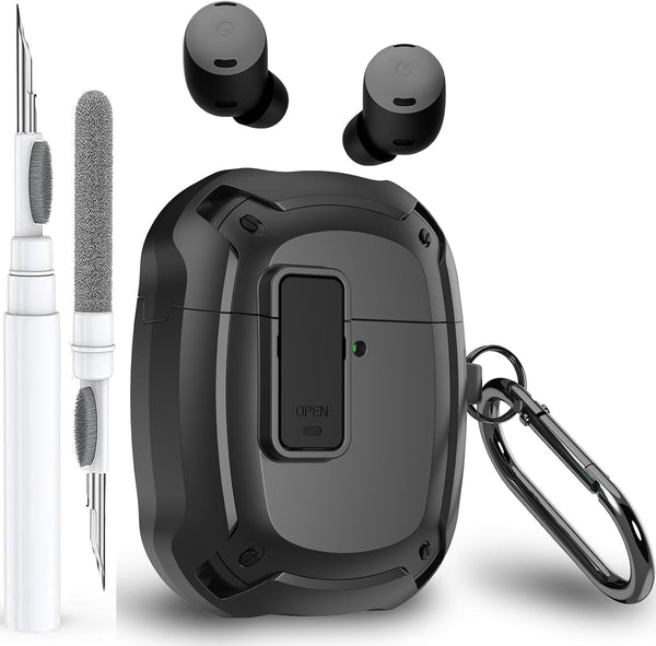 Olytop Rugged Armor Case for Google Pixel Buds Pro 2022 with Lock Clip & Cleaner Pen, Shockproof Hard Cover with