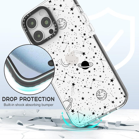 Cute Stars Cosmic Asteroid Moon Print Case for iPhone 14 Plus, Kawaii Design Girly Aesthetic Cartoon Pattern, Soft TPU,