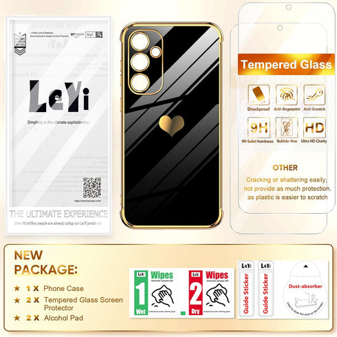 LeYi Galaxy S23 FE Case: Luxury Soft TPU, Tempered Glass Protector & Full Camera Lens Protection, Black, for Women.