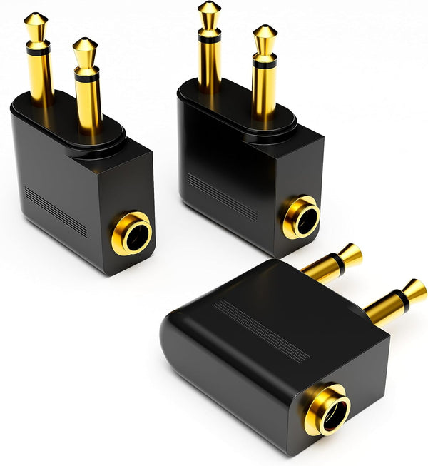 Gold Plated Airplane Headphone Adapter - Dual 3.5mm Male to Female, 3-Pack for Audio Jack & Earphones.