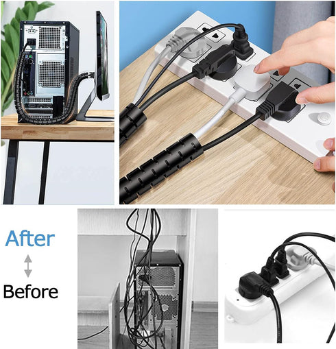 Large PC Cable Management Tube Sleeve, 2 PCS Black Wire Organizer for Cords, 5 ft EZ Spiral Cable Wrap Cover