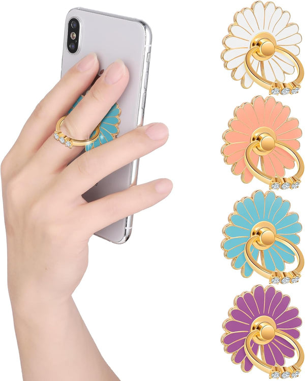 Cell Phone Ring Stand, 4PCS Cute Daisy Cell Phone Ring Holders, 180°/360° Rotation Metal Finger Ring Stand for Most