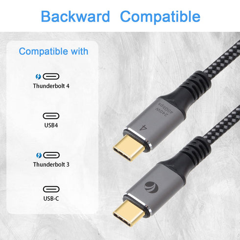 VCOM 4ft USB 4 Cable: 240W, 40Gbps, 8K@60Hz, Dual 4K for Thunderbolt 3/4, Dell, iPad Pro, Pixel, Docking & More.