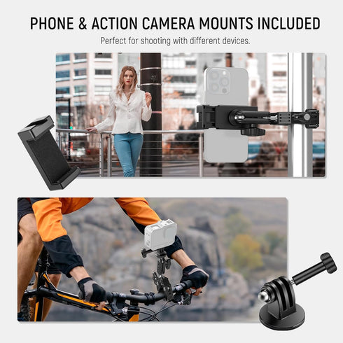 NEEWER Super Clamp with Dual Ballhead Magic Arm, Cold Shoe, 1/4" Threads, Phone/Action Camera Mount Adapter for Tripod,