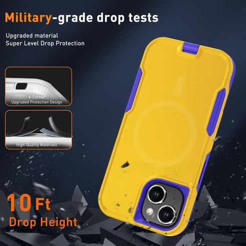 iPhone 15 Plus Magnetic Case - MIL-Grade Drop Tested, Tempered Glass Screen Protector, Yellow