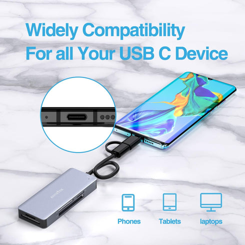 USB C USB3.0 SD Card Reader, 5in1 Multi Card Reader for SD/TF/CF/Micro SD/MS/M2, Drive Free