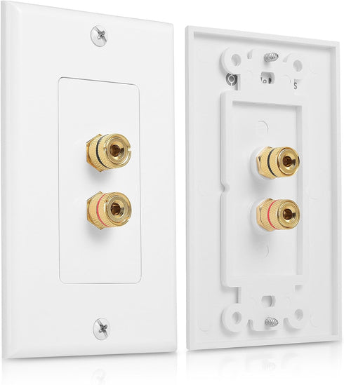 Cable Matters 2-Pack Gold Plated Speaker Wall Plate, Banana Plug Wall Plate for 1 Speaker, White