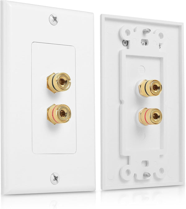 Cable Matters 2-Pack Gold Plated Speaker Wall Plate, Banana Plug Wall Plate for 1 Speaker, White