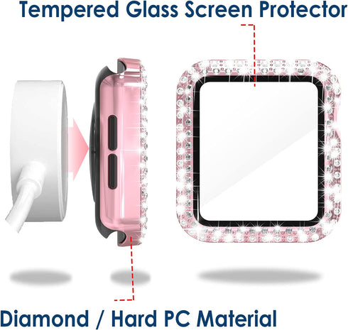 4 Pack Bling Hard PC Case - Tempered Glass Screen Protector Compatible with Apple Watch 44mm Series 6/5/4