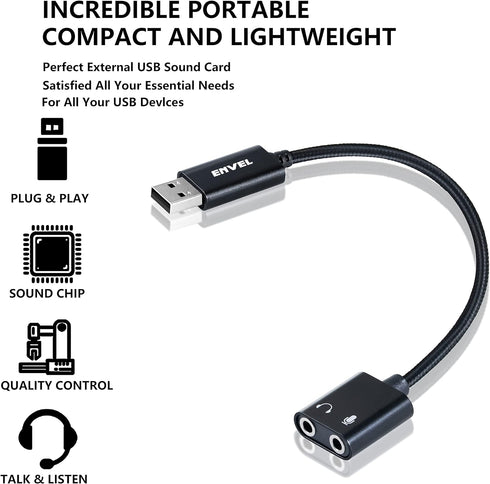 ENVEL USB to 3.5mm Audio Adapter - External Stereo Sound Card with Dual TRS 3-Pole Jack for PS4/PS5/PC