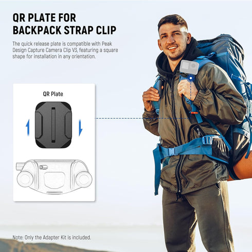 Neewer Backpack Strap Mount Adapter Kit Compatible with Peak Design Capture Clip V3 GoPro Insta360 AKASO DJI Osmo Action Camera Cage, Quick Release Plate Compatible with Peak Design Tripod, QR016