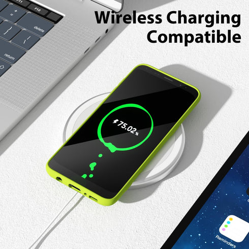 oakxco Samsung Galaxy S9 Plus Phone Case, Liquid Silicone, Cute Thin Slim Soft Rubber TPU Cover for Women - Lime Neon