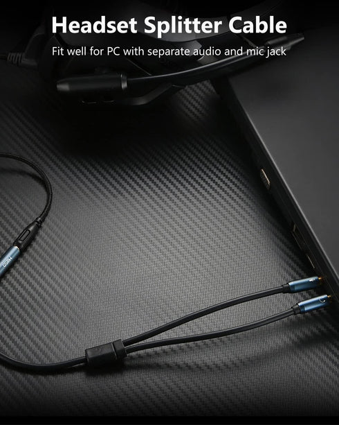 MillSO CTIA 3.5mm Headset Splitter, 2 Male to 1 Female Adapter for Gaming Headset to PC - 30CM/12inch