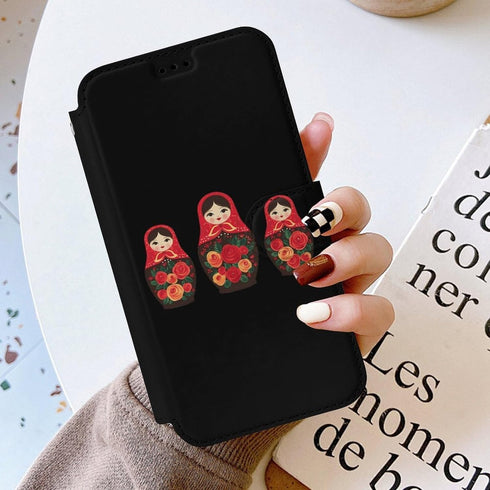 Generic 17 17 17 17 Russian Nesting Dolls Cute PU Flip Phone Wallet Case Card Holder Compatible with iPhone Air Pro Pro