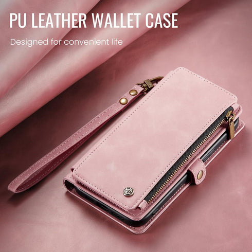 Defencase iPhone 13 Pro Max Wallet Case with RFID Blocking Card Holder, PU Leather Magnetic Snap Flip Zipper Strap