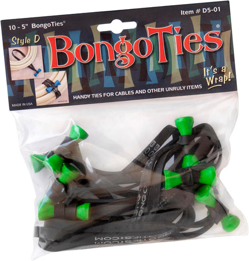 GREEN & BLACK "Tree Frog" Bongo Ties, 10 Pack "Style-D", Professional Cable Ties Made of Natural Rubber and Bamboo