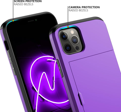 Nvollnoe for iPhone 12 Case, Heavy Duty Protective Dual Layer Shockproof Hidden Card Slot Slim Wallet Case for iPhone