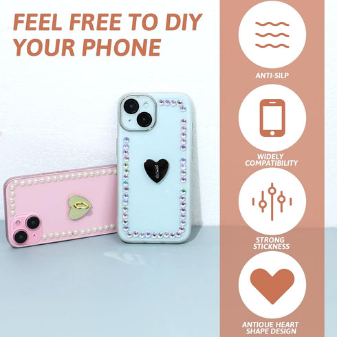 8 Pcs Cell Phone Finger Ring Heart Grip, Metal Phone Charm Loop Stand, Cute Accessories for DIY Phone Case