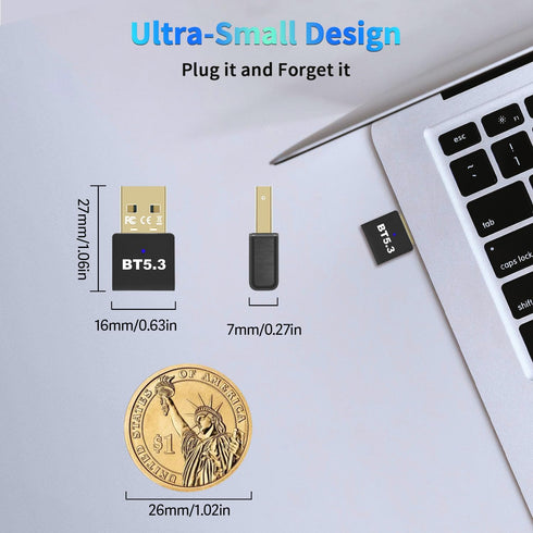 Latest Bluetooth 5.3 Adapter for PC Desktop, 20M Wireless Transmitter Dongle for Windows 11/10/8.1 Computer Laptop