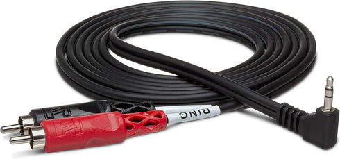 Hosa CMR-203R Right-angle 3.5 mm TRS to Dual RCA Stereo Breakout Cable, 3 Feet