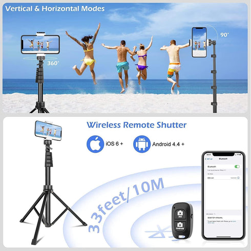 SENSYNE 62" Phone Tripod & Selfie Stick, Extendable Cell Phone Tripod Stand with Wireless Remote