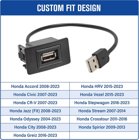 Anina USB Port Car Charger for Honda, Male to Female USB Power Socket Adapter for Civic CRV Accord Jazz (44 * 26mm)