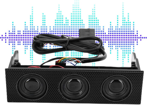 PC Front Panel Media Dashboard, Stereo Surround Speaker for Computer Case with Built-in Mic, 5.25in