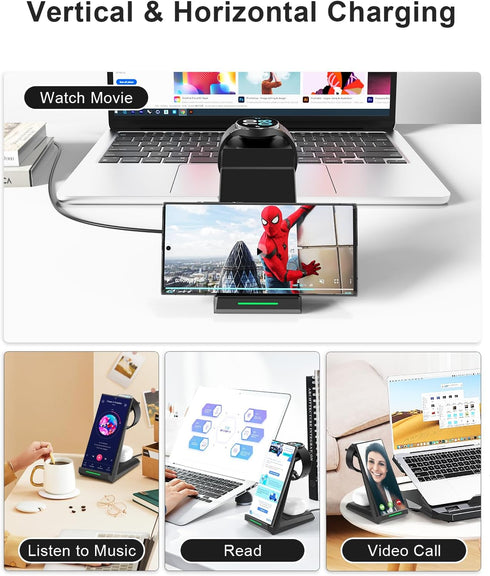 ADADPU 3 in 1 Wireless Charger for Samsung, Fast Charging Station Dock for Galaxy S24 Ultra S23 S22 S21, Galaxy Watch