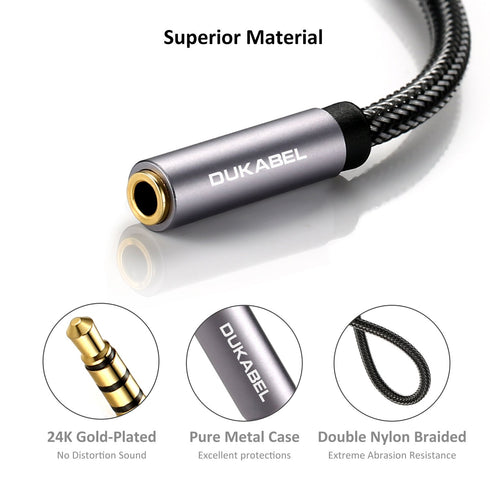 DUKABEL Headphone Extension Cable, 3.5mm TRRS Male to Female Stereo Audio Cable for Smartphone, PC, TV, and More