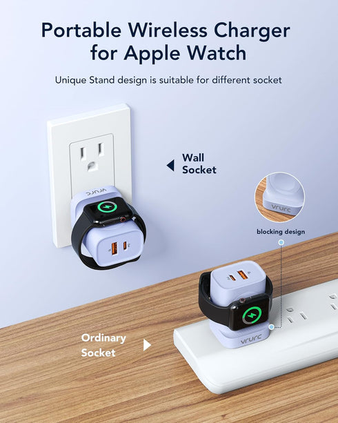 VRURC 20W PD 3-in-1 Charger for Apple Watch, Magnetic Wireless Charging and Dual Ports, Portable USB C Wall Block,