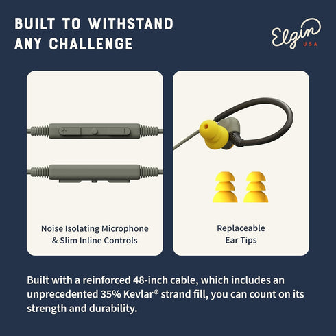 Elgin Rumble Wired Earplug Headphones, In-Ear Earbuds with Mic, 3.5mm Jack, IP67 Waterproof, Noise Isolating